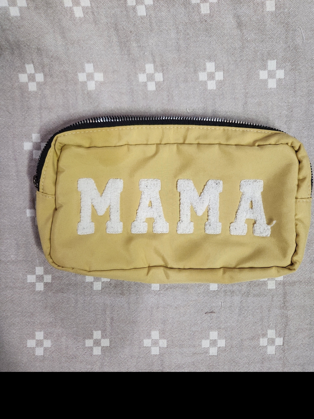 Mama cosmetic pouch features white fuzzy chenille varsity-style letter - Picture 8 of 9